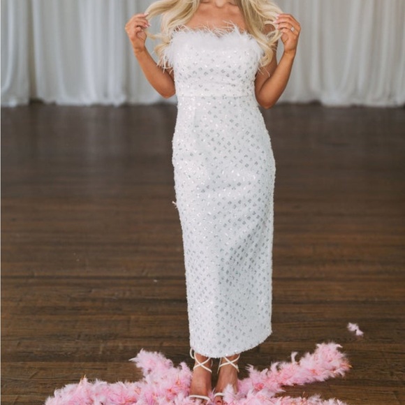 Faux Feather Sequin Midi Dress - Picture 2 of 7